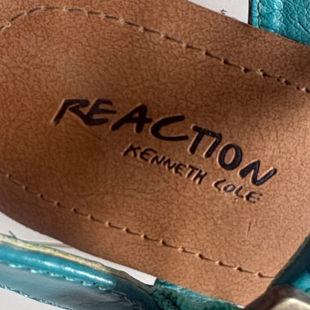 Kenneth Cole Reaction Teal Braided Strappy Sandals Flat | Ankle Strap Buckle